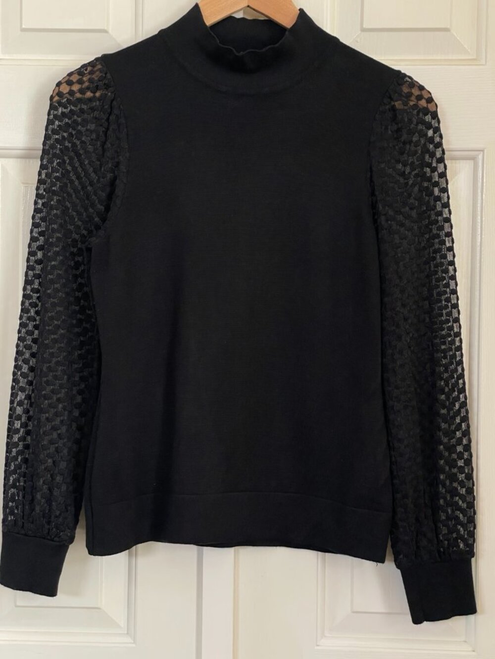 Catherine Malandrino Black Mock Neck Lace Sleeve Sweater Medium